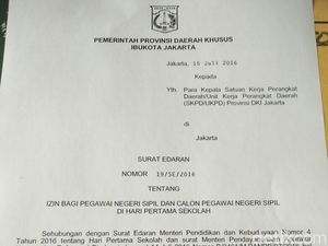 Ini Surat Edaran yang Bolehkan PNS DKI Antar Anak di Hari Pertama Sekolah