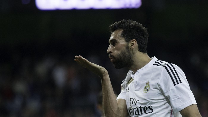 MADRID, SPAIN - APRIL 29: Alvaro Arbeloa of Real Madrid CF celebrates scoring their third goal during the La Liga match between Real Madrid CF and UD Almeria at Estadio Santiago Bernabeu on April 29, 2015 in Madrid, Spain.  (Photo by Gonzalo Arroyo Moreno/Getty Images)