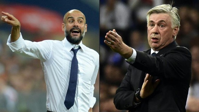 (COMBO) This combination of pictures created on December 20, 2015 shows
Bayern Munichs Spanish head coach Pep Guardiola (L) reacting during the German first division Bundesliga football match FC Bayern Munich vs Hamburger SV at the Allianz Arena in Munich, southern Germany, on August 14, 2015 and Real Madrids Italian coach Carlo Ancelotti (R) gesturing during the UEFA Champions League round of 16 second leg football match Real Madrid CF vs FC Schalke 04 at the Santiago Bernabeu stadium in Madrid on March 10, 2015.     

Pep Guardiola will leave Bayern Munich as head coach at the end of the season and be replaced by Carlos Ancelotti, the club states on Decmber 20, 2015 / AFP PHOTO / DPA AND AFP PHOTO / SVEN HOPPE AND GERARD JULIEN / Germany OUT