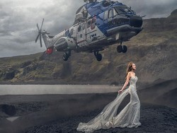 Foto Pre-Wedding Dramatis, Kepala Calon Pengantin Nyaris Kena Helikopter