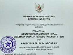 Ini Undangan Pelantikan Menteri Hasil Reshuffle Kabinet