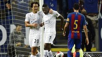 Ahmed Musa merayakan gol. Dalam pertandingan ini Musa memperkecil kedudukan lewat dua golnya di menit ke-48 dan 66. Adam Holt/Reuters/detikFoto.