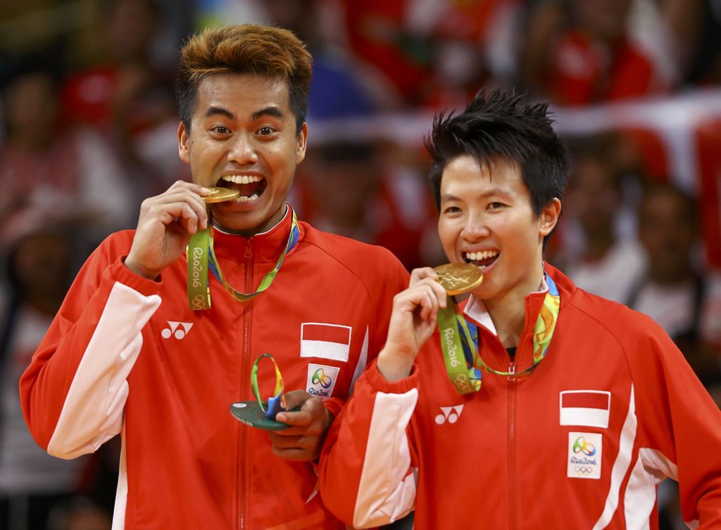 Tontowi Ahmad dan Liliyana Natsir saat meraih emas di Olimpiade 2016, Brasil