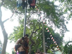 Warga Lenteng Agung Lomba Panjat Pinang untuk Dukung Risma Maju DKI-1