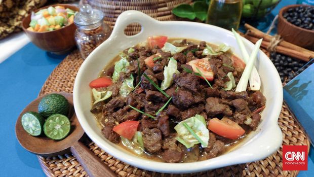 Kreasi tongseng kambing dalam acara bango warisan kuliner nusantara di Idul Adha. (CNN Indonesia/Christina Andhika Setyanti)