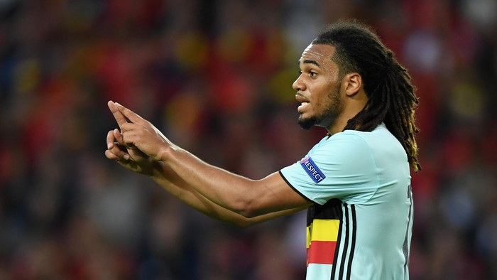 Jason Denayer LILLE, FRANCE - JULY 01: Jason Denayer of Belgium gestures during the UEFA EURO 2016 quarter final match between Wales and Belgium at Stade Pierre-Mauroy on July 1, 2016 in Lille, France. (Photo by Matthias Hangst/Getty Images)