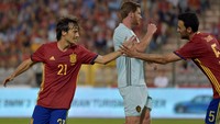 David Silva merayakan gol. Dalam pertandingan ini Silva dua kali membobol gawang Belgia. Gol-gol itu dicetak di menit ke-34 dan 62. Eric Vidal/Reuters/detikFoto.