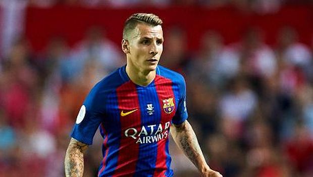 SEVILLE, SPAIN - AUGUST 14:  Lucas Digne of FC Barcelona in action during the match between Sevilla FC vs FC Barcelona as part of the Spanish Super Cup Final 1st Leg  at Estadio Ramon Sanchez Pizjuan on August 14, 2016 in Seville, Spain.  (Photo by Aitor Alcalde/Getty Images)