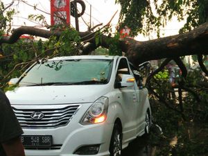 Hyundai H-1 Ditimpa Pohon Tumbang di Tanah Baru Depok