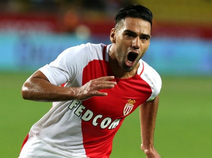 Monaco's Colombian forward Radamel Falcao celebrates after scoring during the Champions League Third qualifying round football match between Monaco and Fenerbahce on August 3, 2016, at the Louis II stadium in Monaco.  / AFP PHOTO / JEAN CHRISTOPHE MAGNENET