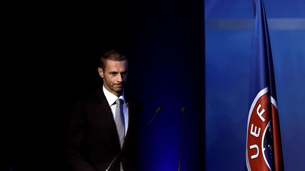 UEFA's newly elected president, Slovenian Aleksander Ceferin, is pictured during the 12th Extraordinary UEFA congress in Lagonissi, some 40 kilometers south of Athens, on September 14, 2016. 
Disgraced football leader Michel Platini said on September 14 in a farewell speech to UEFA that he felt no guilt over a $2 million payment from FIFA that has seen him suspended for four years. / AFP PHOTO / ARIS MESSINIS