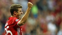 Thomas Mueller merayakan gol yang dibuatnya di menit ke-45. Michaela Rehle/Reuters/detikFoto.