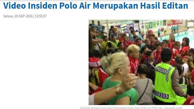 Situs Resmi PON Sebut Video Insiden Polo Air Hasil Editan