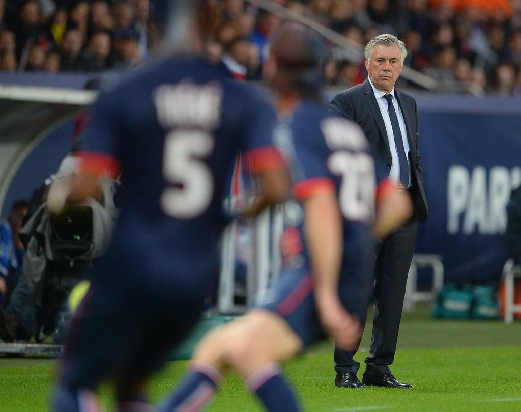 PARIS, FRANCE - MAY 18:  PSG manager Carlo Ancelotti looks on after the Ligue 1 match between Paris Saint-Germain FC and Stade Brestois 29 at Parc des Princes on May 18, 2013 in Paris, France.  (Photo by Michael Regan/Getty Images)