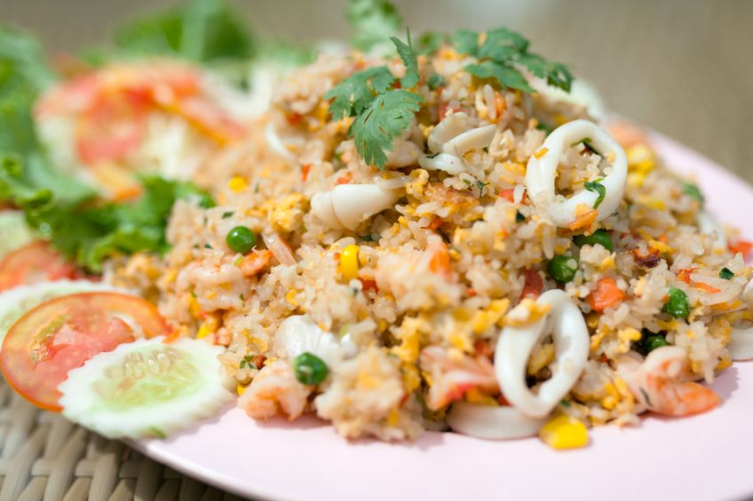 Fried rice with seafood , thai food style. - (Selective focus)