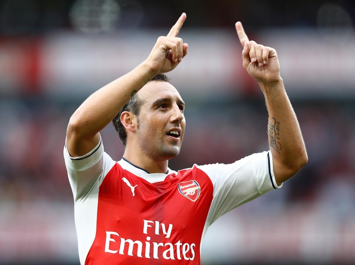 LONDON, ENGLAND - SEPTEMBER 10:  Santi Cazorla of Arsenal celebrates scoring his sides second goal during the Premier League match between Arsenal and Southampton at Emirates Stadium on September 10, 2016 in London, England.  (Photo by Clive Rose/Getty Images)