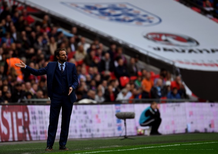 Gareth Southgate LONDON, ENGLAND - OCTOBER 08: Gareth Southgate, Interim Manager of England gives instructions during the FIFA 2018 World Cup Qualifier Group F match between England and Malta at Wembley Stadium on October 8, 2016 in London, England. (Photo by Mike Hewitt/Getty Images)