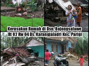 Aparat dan Warga Pangandaran Bersihkan Puing Dampak Puting Beliung