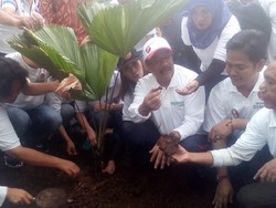 Djarot dan Relawan Pendukung Beraksi Benahi Taman Depan Balai Kota Jakarta