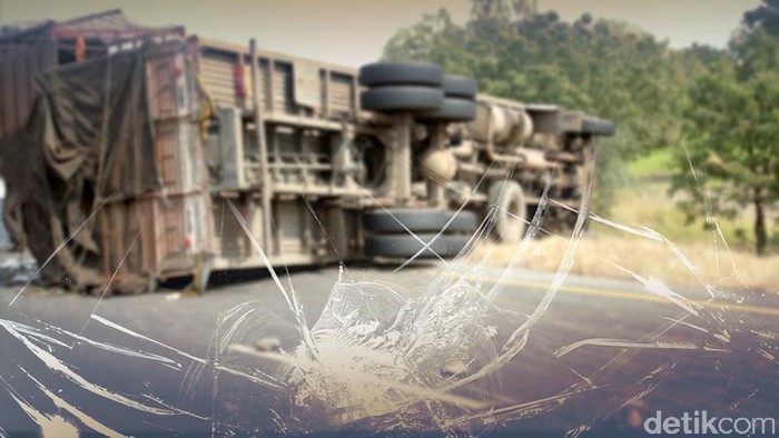 ilustrasi kecelakaan mobil dan truk, tabrakan