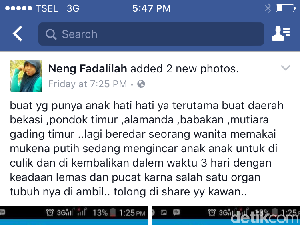 Beredar Info Wanita Bermukena Culik Anak di Bekasi, Polisi: Itu Hoax!