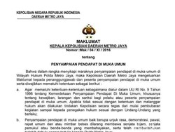 Maklumat Kapolda Metro Soal Demo 212: Dilarang Makar!