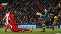 Bermain 0-0 pada babak pertama, Liverpool akhirnya unggul lewat sepakan Origi di menit 76. Reuters / Phil Noble.