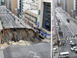 Lubang Raksasa di Fukuoka Menunjukkan Tanda-tanda Amblas Lagi