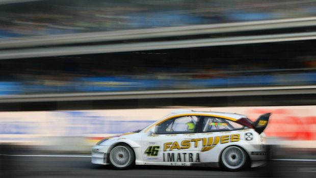Italian Moto GP World Champion Valentino Rossi drives his Ford Focus WRC during  the 