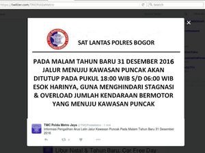 Jalur Puncak Bogor akan Ditutup Saat Malam Pergantian Tahun Jalur Puncak Bogor akan Ditutup Saat Malam Pergantian Tahun