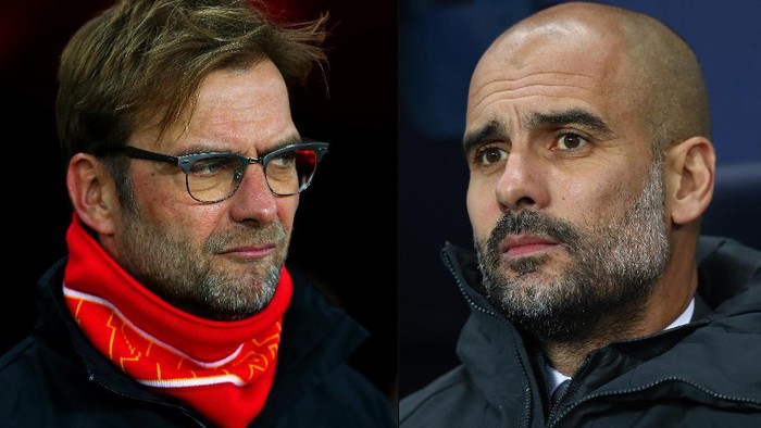 FILE PHOTO (EDITORS NOTE: COMPOSITE OF TWO IMAGES - Image numbers (L) 502929058 and 629845764) In this composite image a comparision has been made between Jurgen Klopp, manager of Liverpool (L) and Josep Guardiola, Manager of Manchester City. Liverpool and Manchester City meet in a Premier League match at Anfleid on December 31, 2016.  ***LEFT IMAGE*** SUNDERLAND, ENGLAND - DECEMBER 30: Jurgen Klopp, manager of Liverpool looks on before the Barclays Premier League match between Sunderland and Liverpool at Stadium of Light on December 30, 2015 in Sunderland, England. (Photo by Ian MacNicol/Getty Images) ***RIGHT IMAGE*** MANCHESTER, ENGLAND - DECEMBER 14: Josep Guardiola, Manager of Manchester City looks on during the Premier League match between Manchester City and Watford at Etihad Stadium on December 14, 2016 in Manchester, England. (Photo by Michael Steele/Getty Images)