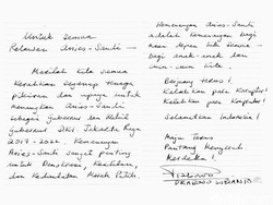 Tulisan Prabowo untuk Relawan Anies-Sandi: Selamatkan Indonesia!