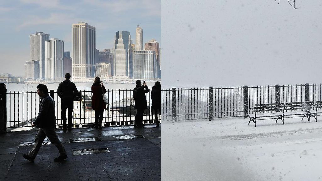 Penampakan Sebelum dan Sesudah Badai Salju di New York