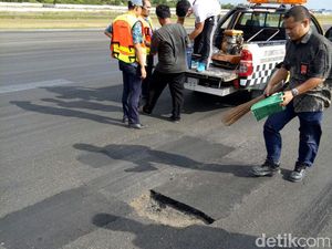 Ini Lubang di Runway Bandara Pekanbaru yang Sempat Ganggu Penerbangan Ini Lubang di Runway Bandara Pekanbaru yang Sempat Ganggu Penerbangan