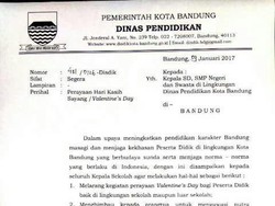 Disdik Bandung Kirim Surat Larangan Perayaan Valentine ke Sekolah