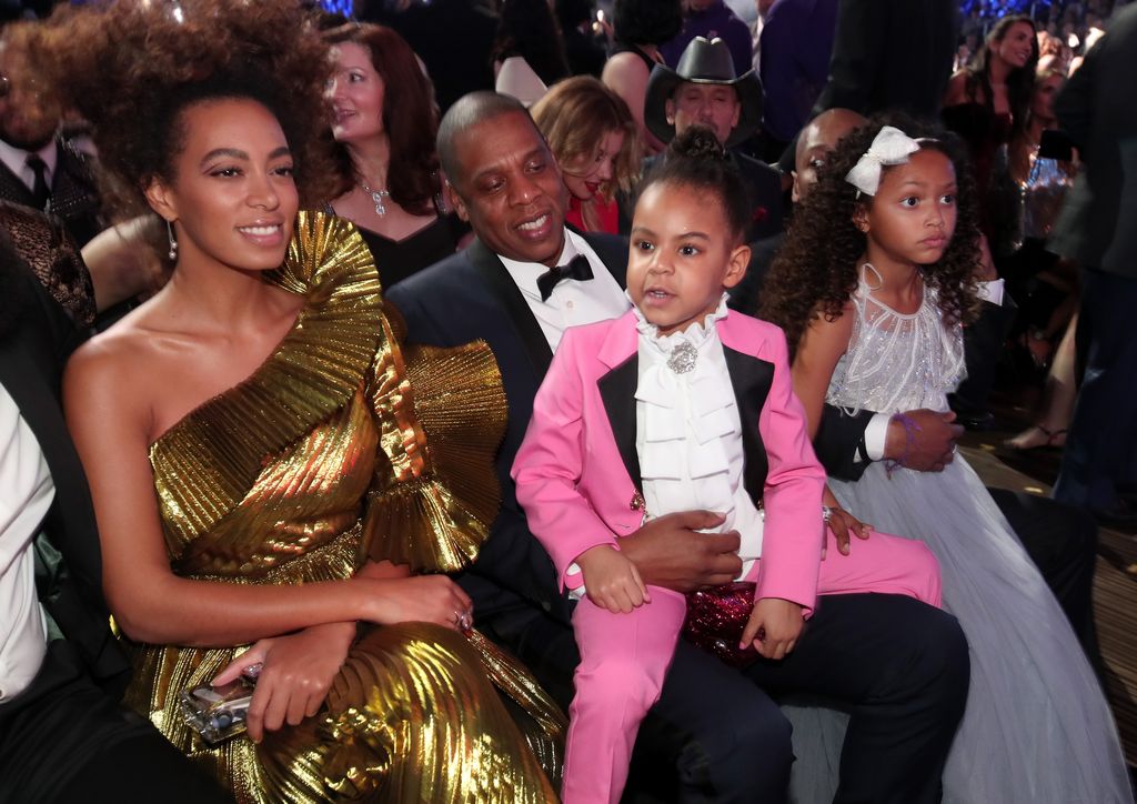 LOS ANGELES, CA - FEBRUARY 12: Hip-Hop Artist Jay-Z and daughter Blue Ivy Carter during The 59th GRAMMY Awards at STAPLES Center on February 12, 2017 in Los Angeles, California.  (Photo by Christopher Polk/Getty Images for NARAS)