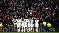 Para pemain Real Madrid merayakan gol yang dicetak oleh Casemiro di menit ke-54. Pool/Susana Vera/Reuters/detikFoto.