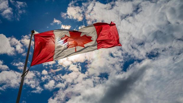 The Canadian flag in Shediac, New Brunswick, Canada.