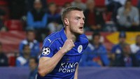 Bagaimana perayaan pemain yang baru pertama kali bikin gol di Liga Champions? Kalau jamie Vardy seperti ini (Reuters / Paul Hanna Livepic).