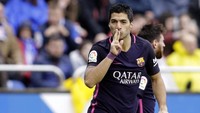 Luis Suarez menyamakan kedudukan menjadi 1-1 di menit ke-46. Pool/Miguel Vidal/Reuters/detikFoto.