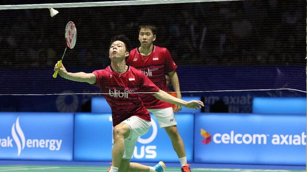 Kevin/Marcus mampu mengatasi perlawanan ganda peringkat satu dunia di Jepang Super Series 2018. (