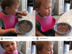 Lucu! Ekspresi Putri Kelly Clarkson Saat Cicipi Selai Cokelat Kacang