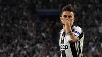 Paulo Dybala merayakan gol. Dalam pertandingan ini, Dybala dua kali membobol gawang lawan. Gol-gol itu dicetak di menit ke-7 dan 22. Giorgio Perottino/Reuters.