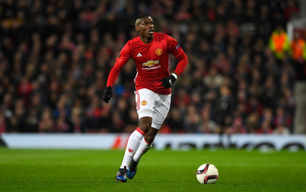 MANCHESTER, ENGLAND - MARCH 16:  United player Paul Pogba in action during the UEFA Europa  League Round of 16 second leg match between Manchester United and FK Rostov at Old Trafford on March 16, 2017 in Manchester, United Kingdom.  (Photo by Stu Forster/Getty Images)