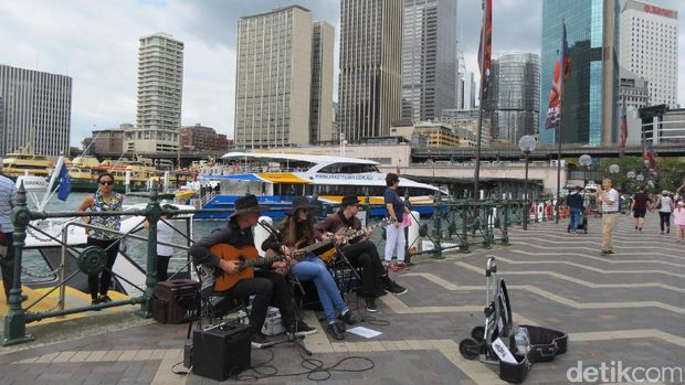 Aksi musisi jalanan di Circular Quay (Fitraya/detikTravel)