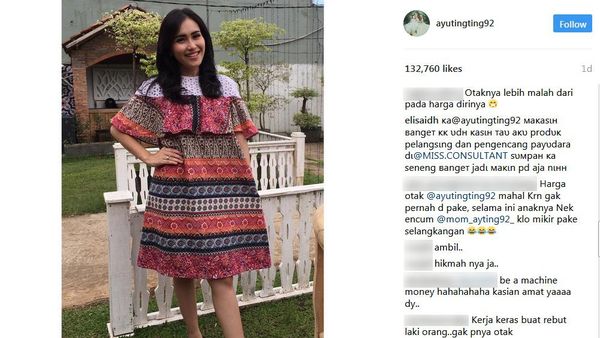 Duh, Ramainya Komentar Harga Otak di Instagram Ayu Ting Ting