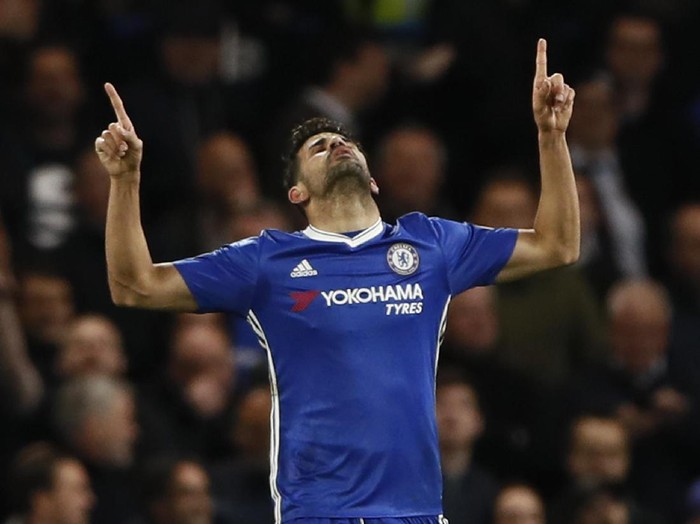 Britain Football Soccer - Chelsea v Southampton - Premier League - Stamford Bridge - 25/4/17 Chelsea's Diego Costa celebrates scoring their fourth goal  Reuters / Stefan Wermuth Livepic EDITORIAL USE ONLY. No use with unauthorized audio, video, data, fixture lists, club/league logos or 