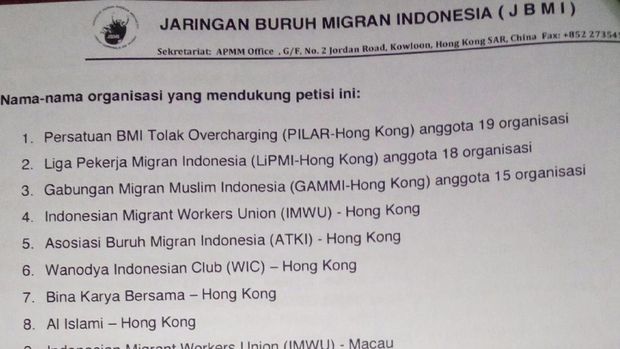 Buruh Migran Indonesia memberikan petisi yang berisi 6 poin kepada Presiden Jokowi.