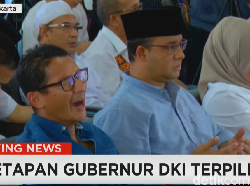 Momen Sandiaga Menguap Saat Pleno Penetapan KPU DKI