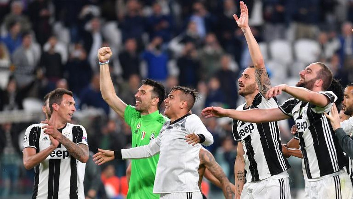 Foto: Para pemain Juventus merayakan kelolosan ke final Liga Champions (AFP/Alberto Pizzoli)